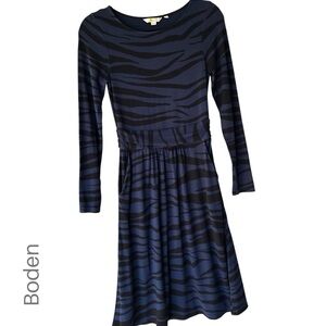 BODEN NWOT ABIGAIL JERSEY DRESS LONG SLEEVES ZEBRA ANIMAL PRINT BLACK BLUE | 2